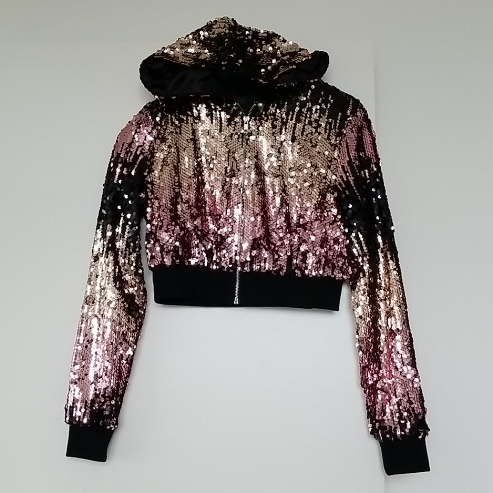 Forever 21 Ombre Sequins cropped Hoodie